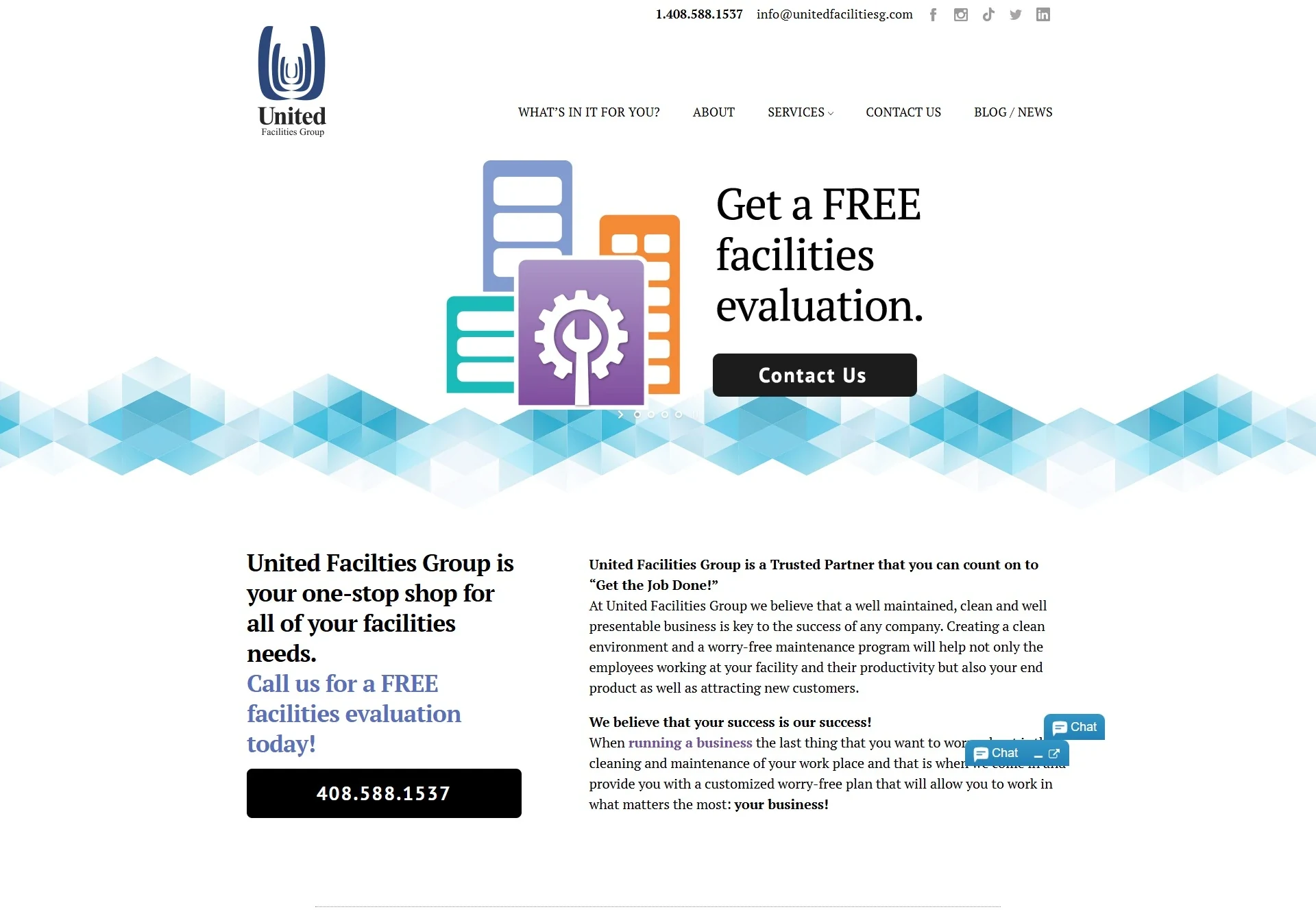 The previous United Facilities Group website before the Brandcore rebuild